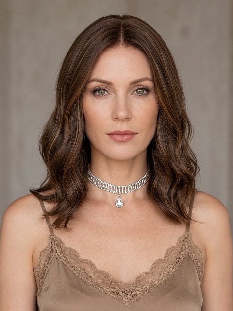 Glamvigor Hybrillia™ Blend Human Hair Trendsetting  Medium Brown layered wavy  Lace Part Wig GLP024