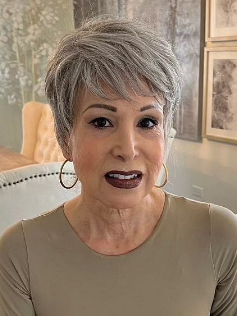 Perfect Pure Silver White and Pearl Platinum Blonde Blend short  cut with layers Synthetic Wig (Basic Cap) GBC012