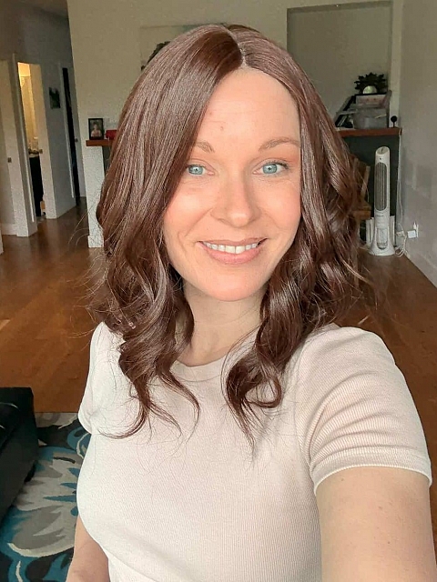 Glamvigor Hybrillia™ Blend Human Hair Chic Brunette  wavy texture  long bob  Lace Part Wig GLP014