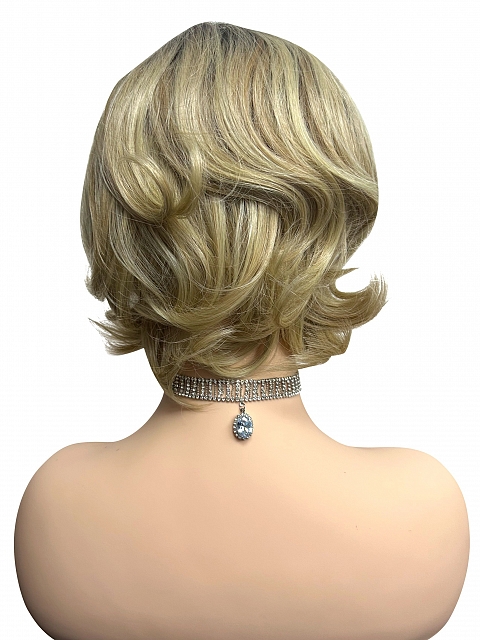 Gorgeous Blonde Ombre short cut with light waves Synthetic Lace Part Wig GLP003