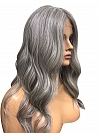 Exquisite grey wavy long-length  Synthetic Lace Part Wig GLP013