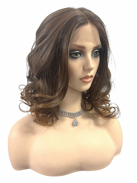 Glamvigor Hybrillia™ Blend Human Hair chic Chestnut Brown gentle    layered wave Lace Part Wig GLP064