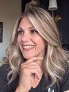 Glamvigor Hybrillia Blend Human Hair Medium Brown base with Light Golden Blonde highlights loose beach wavy  Lace Part  wig glp041