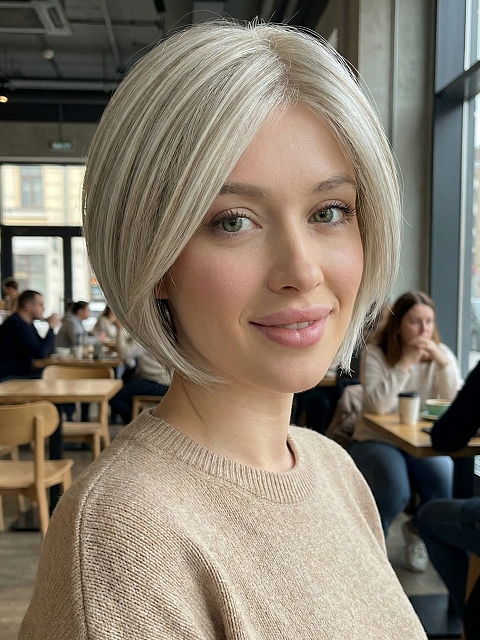 Glamvigor Hybrillia™ Blend Human Hair Elegant blonde  Straight Bob   Wig (Basic Cap) GBC023