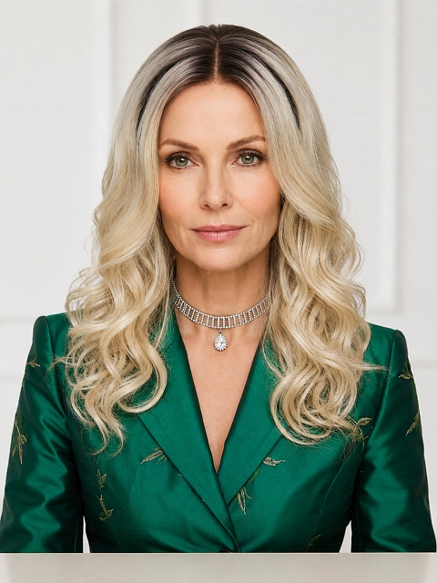 Glamvigor Hybrillia™ Blend Human Hair Perfect light  Blonde ombre  long, soft, undulating wavy  Lace Part Wig GLP051