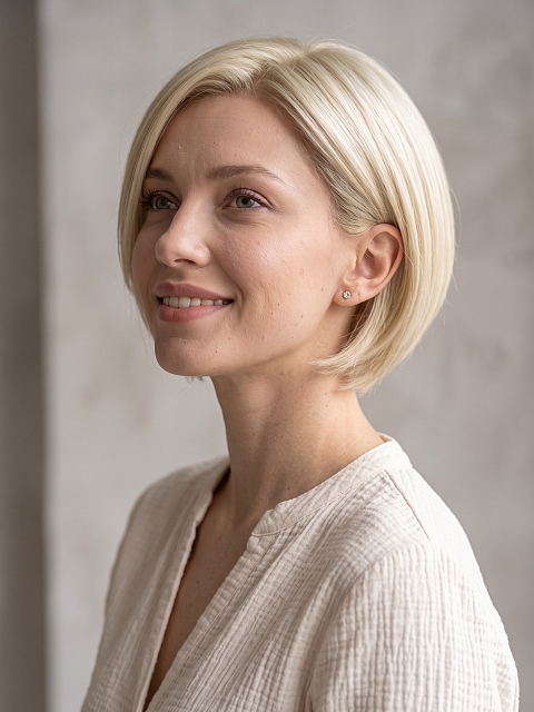 Glamvigor Hybrillia Blend Human HairPale Blonde with Slight Platinum Highlighting modern bob Wig (Basic Cap) GBC018