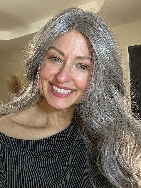 Exquisite grey wavy long-length  Synthetic Lace Part Wig GLP013