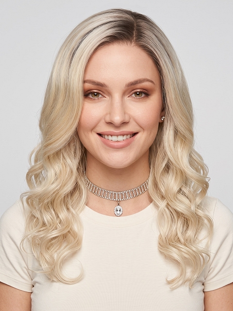 Glamvigor Hybrillia Blend Human Hair Perfect light  Blonde ombre  long, soft, undulating wavy  Lace Part Wig GLP051