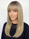 Glamvigor Hybrillia Blend Human Hair Elegantblonde ombre with FULL bangs long staright Lace  Wig GLP061