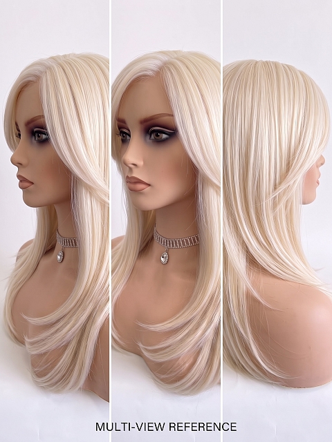 Glamvigor  Hybrillia Blend Human Hair long beach blonde with bangs PRE-CUT Lace Part Wig GLP070
