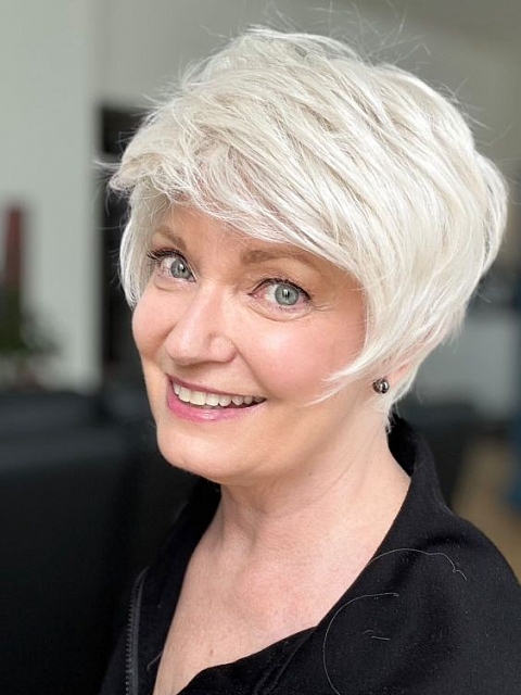 Glamvigor Hybrillia™ Blend Human Hair Cool Platinum Blonde with Almost White Highlights layered and voluminous short Wig (Basic Cap) GBC017