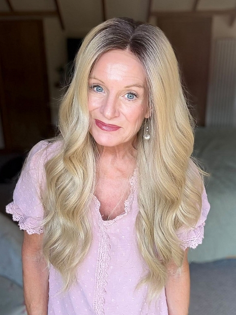 Glamvigor Hybrillia™ Blend Human Hair Blonde ombre long layered loose wavy Lace Part Wig GLP062