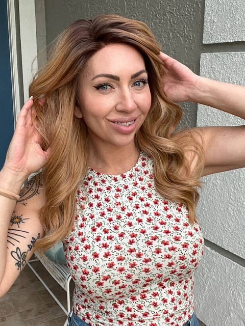 Blonde Blend with face-framing layers and soft wavy Synthetic Lace Part Wig GLP036