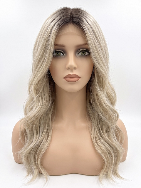 Glamvigor Hybrillia Blend Human Hair  Light Platinum Ombre Long Layered Wavy  Lace Part Wig GLP065