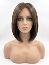 Glamvigor Hybrillia Blend Human Hair Stunning Medium Brown With Ginger Red Highlights medium bob haircut  Mono TOP Wig GMT005
