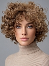 Glamvigor Hybrillia™ Blend Human HairWarm brown Base with Subtle Light Honey Blonde Highlights Spiral-wavy layered bob Wig (Basic Cap) GBC014