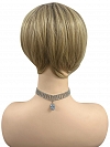 Light Ash Blonde Evenly Blended with Cool Platinum Blonde with Dark Roots multi-layered crop Synthetic Wig (Basic Cap) GBC019