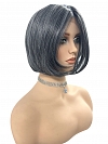 Black mixed silver short bob Synthetic Lace Part Wig GLP050