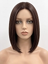 Glamvigor Hybrillia Blend Human Hair Dark Brown base with Light Reddish Brown highlights shoulder-length PRE-CUT Lace Part Wig GLP076
