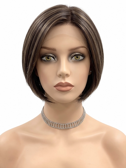 Glamvigor Hybrillia Blend Human Hair Chic Off Black shaded with Dark BrownBob Mono Top Wig GMT001