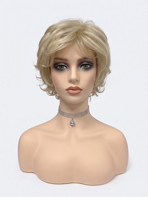 Glamvigor Hybrillia Blend Human Hair Fashion Blonde mixed Layered Wavy Short Pixie Cut  wig (Basic Cap) GBC007 