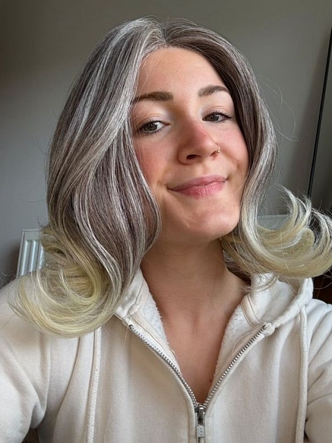 Pretty Auburn mixed  blonde Roots melting into light blonde ends Wavy Bob Synthetic Lace Part Wig GLP017