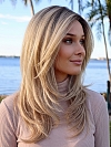 Hybrillia Blend Human Hair Trendy blonde ombre with gold highlights Straight  with side bangs Lace Part Wig GLP008