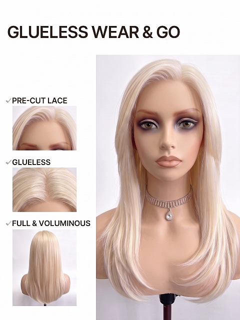 Glamvigor  Hybrillia™ Blend Human Hair long beach blonde with bangs PRE-CUT Lace Part Wig GLP070