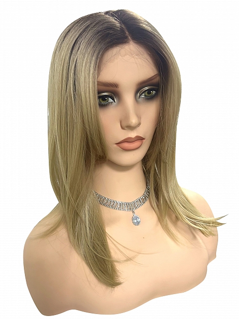 Glamvigor Hybrillia™ Blend Human Hair Natural Gold Brown OMBRE with SIDE bangs Lace Part Wig GLP060