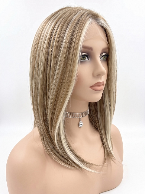 Glamvigor Hybrillia Blend Human Hair Light Ash Blonde Blended with Cool Platinum Blonde with side-sweeping  fringe wig glp035