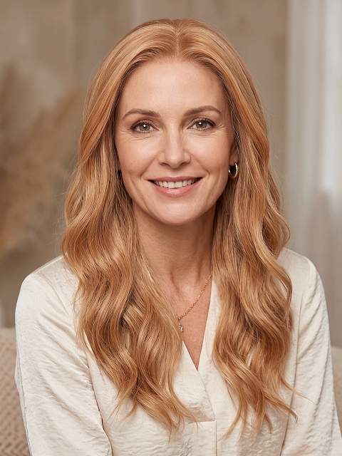 Glamvigor Hybrillia Blend Human Hair Blonde Blended mixed Golden with loose wavy side bangs PRE-CUT Lace Part Wig GLP075