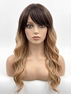 Glamvigor Hybrillia Blend Human Hair long blonde ombre layered wavy with Bangs Lace Part Wig GLP082