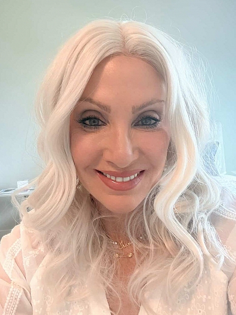 Glamvigor Hybrillia Blend Human Hair Platinum blonde beach wavy with side bangs Lace Part Wig GLP048