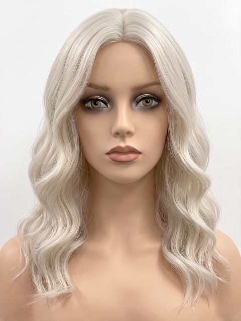 Glamvigor Hybrillia Blend Human Hair Platinum blonde beach wavy with side bangs Lace Part Wig GLP048