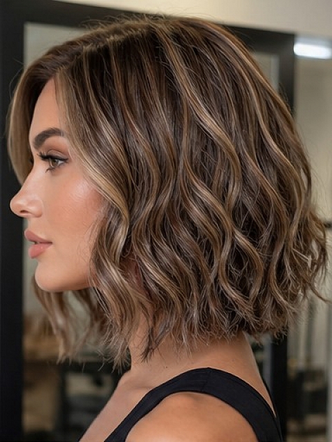 Glamvigor Hybrillia™ Blend Human Hair Brown with Medium Red-Gold Blonde Highlights  carefree wavy layered Lace Part Wig GLP044