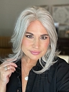Glamvigor Hybrillia™ Blend Human Hair Luxury Light Brown with 75% Grey Blend with Soft White Tips shoulder length  Mono TOP Wig GMT002