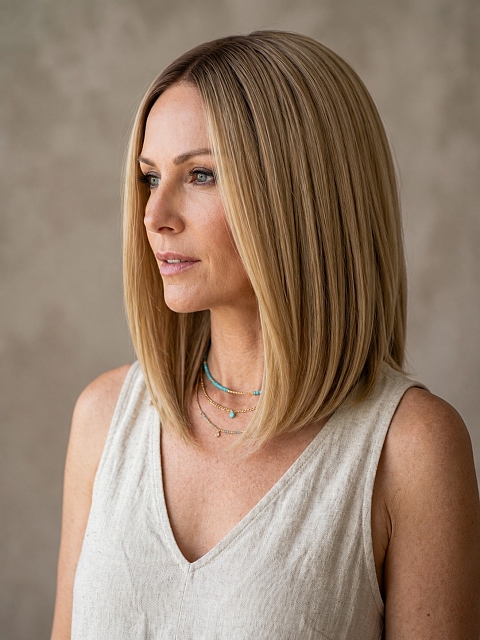 Glamvigor Hybrillia™ Blend Human Hair Chic Blonde Ombre Shoulder Length Straight Lace Part Wig GLP004
