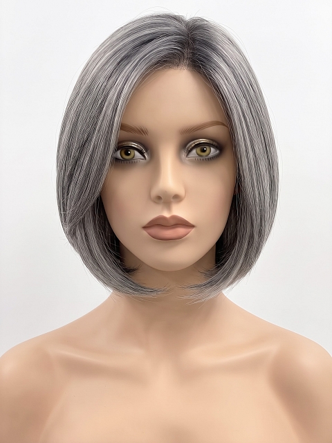 Glamvigor Hybrillia Blend Human Hair Black mixed silver short bob Lace Part Wig GLP050