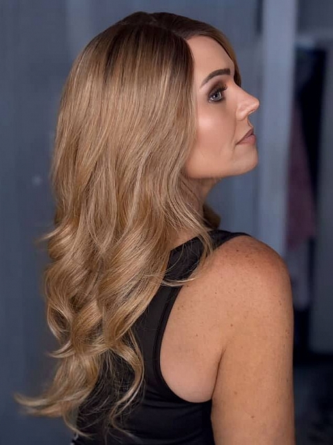 Blonde Blend with face-framing layers and soft wavy Synthetic Lace Part Wig GLP036
