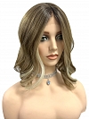 Medium Brown base with Light Golden Blonde highlights loose beach wavy synthetic Lace Part  wig glp041