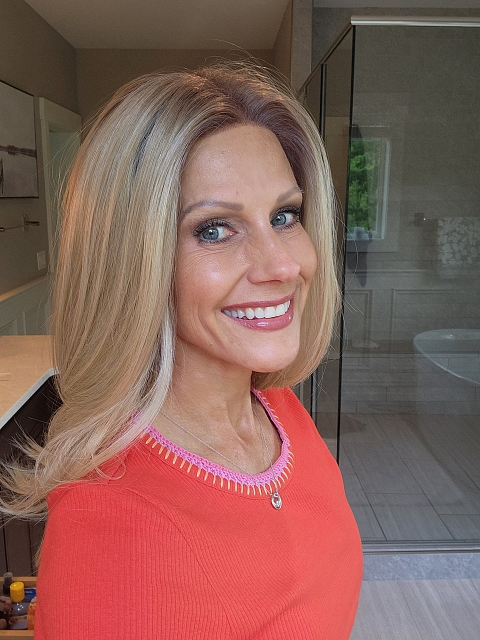 Glamvigor Hybrillia Blend Human Hair Pretty Blonde Ombre Medium layered Straight Lace Part Wig GLP007