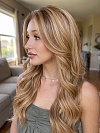Glamvigor Hybrillia Blend Human Hair Blonde Blend with face-framing layers and soft wavy Lace Part Wig GLP036