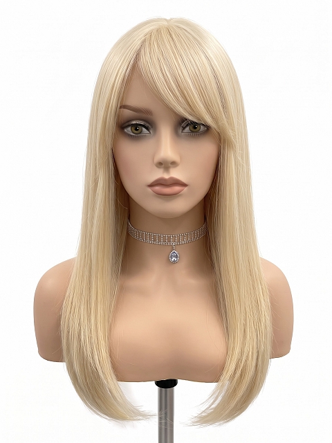 Glamvigor Hybrillia Blend Human Hair long warm blonde straight  with bangsLace Part Wig GLP086