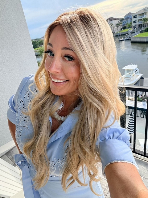 Glamvigor Hybrillia™ Blend Human Hair Blonde ombre long layered loose wavy Lace Part Wig GLP062