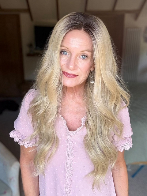 Glamvigor Hybrillia™ Blend Human Hair Blonde ombre long layered loose wavy Lace Part Wig GLP062