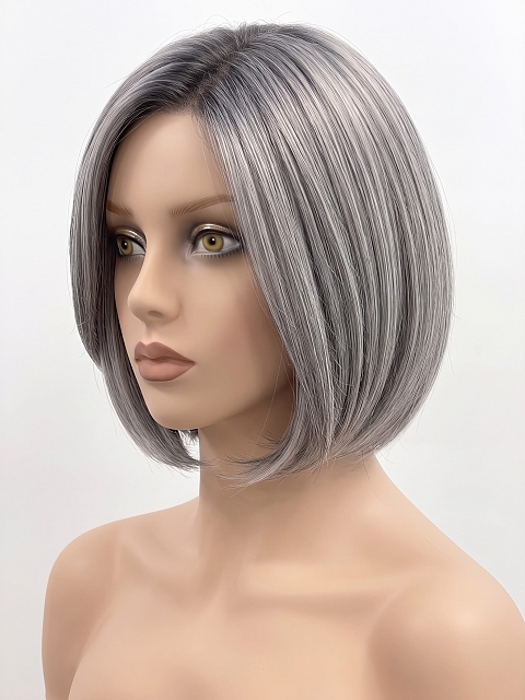 Glamvigor Hybrillia Blend Human Hair Black mixed silver short bob Lace Part Wig GLP050