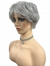 Light Gray with 20% Medium Brown Evenly Blended with Pure White short, barely waved layered  Synthetic Wig (Basic Cap) GBC022