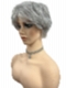 Light Gray with 20% Medium Brown Evenly Blended with Pure White short, barely waved layered  Synthetic Wig (Basic Cap) GBC022