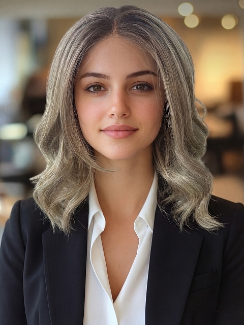 Glamvigor Hybrillia™ Blend Human Hair  Light Natural Blonde Blend with dark roots shoulder-length wavy Lace Part Wig GLP068