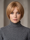 Glamvigor Hybrillia™ Blend Human Hair  Cute Light Brown with Blonde Highlights Short Bob with Bangs  Wig (Basic Cap) GBC010